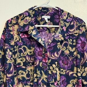 croft & barrow Floral Button-Front Top in Black, Purple & Gold Women's Plus 2X